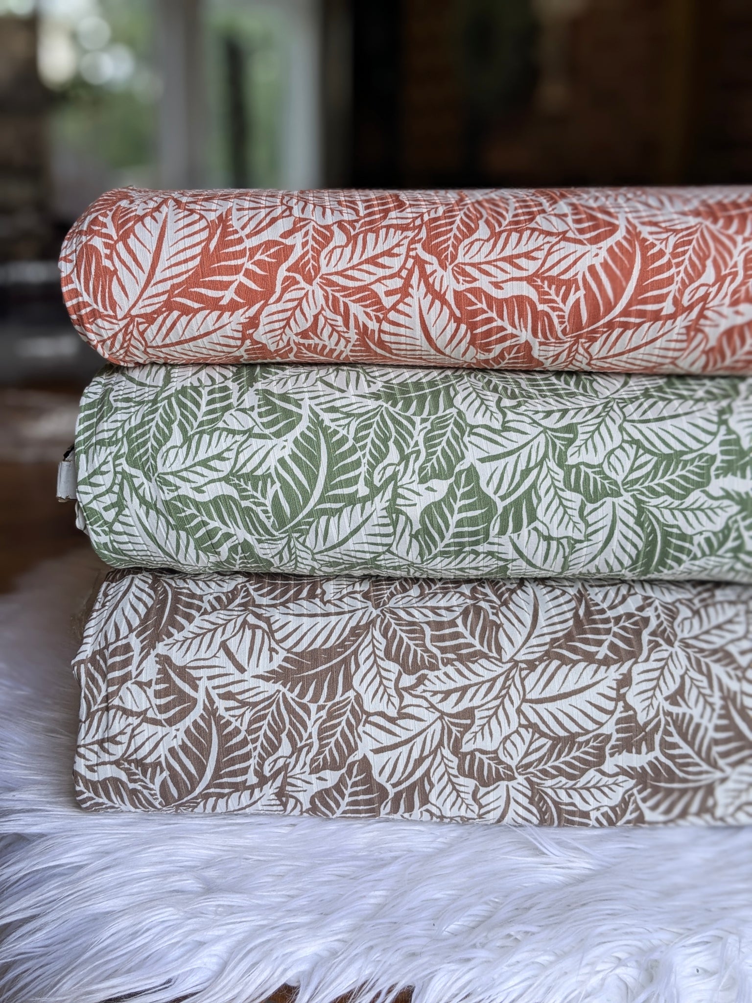 Leafy Print | Yummy Rib Knit|  By the Half Yard