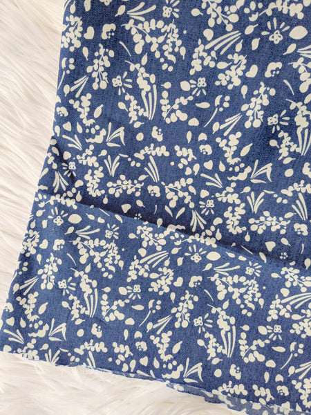 Sprigs on Denim Blue |Denim Look Poly Cotton| By the Half Yard