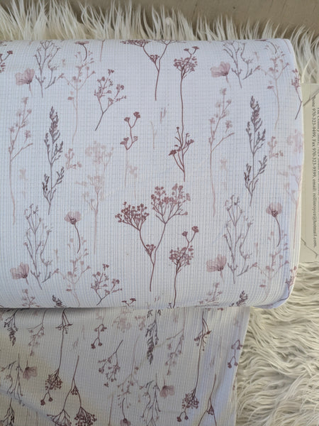 Mauve Wildflowers| Pointelle Rib Knit|By the Half Yard