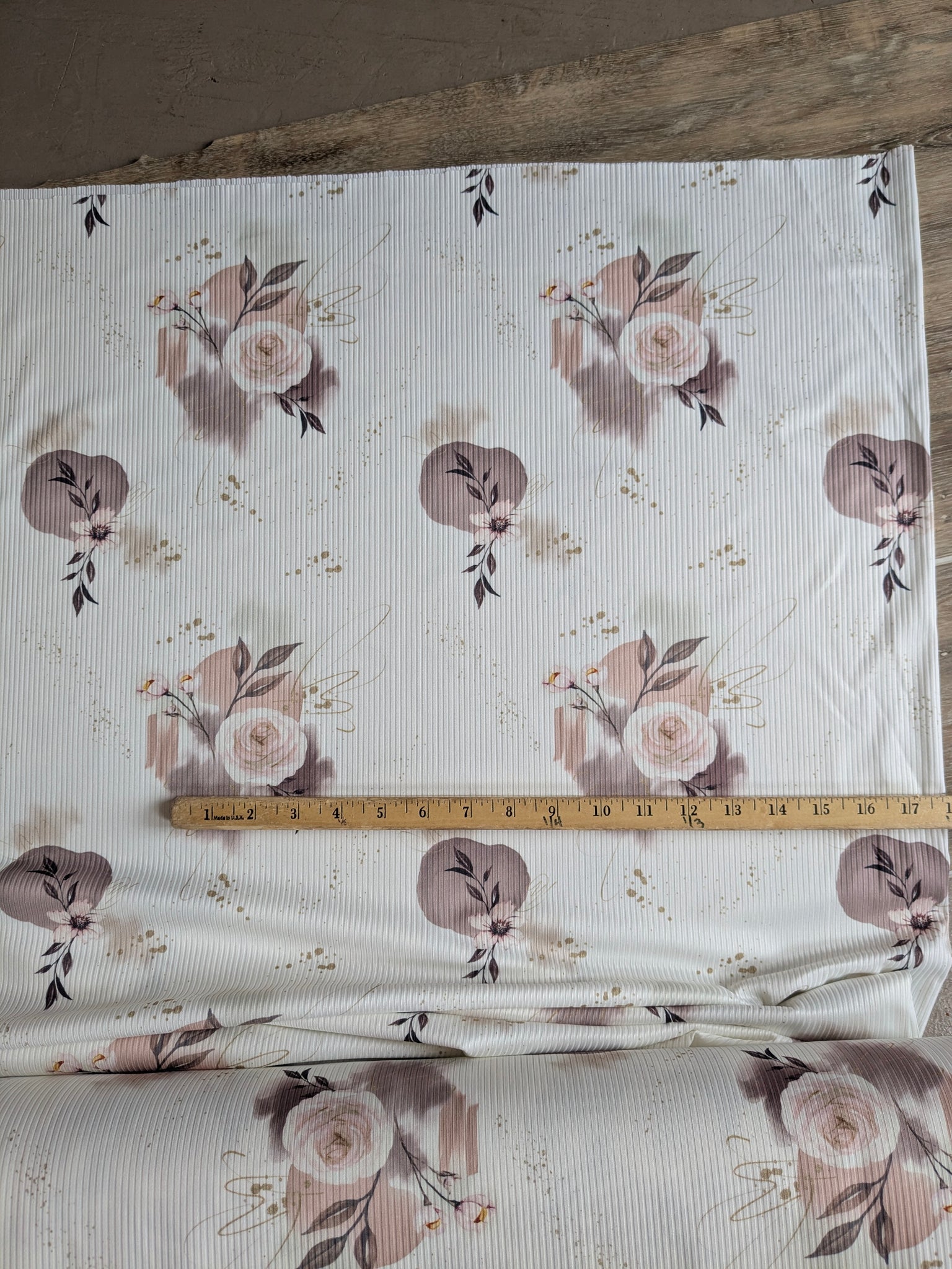 Exclusive Design|Abstract Floral on Ivory |Unbrushed Rib Knit|By the Half Yard