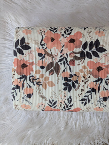 Salmon Floral |Unbrushed Rib Knit|By the Half Yard