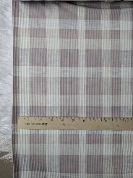 Mauve Neutral Plaid |Unbrushed Rib Knit|By the Half Yard