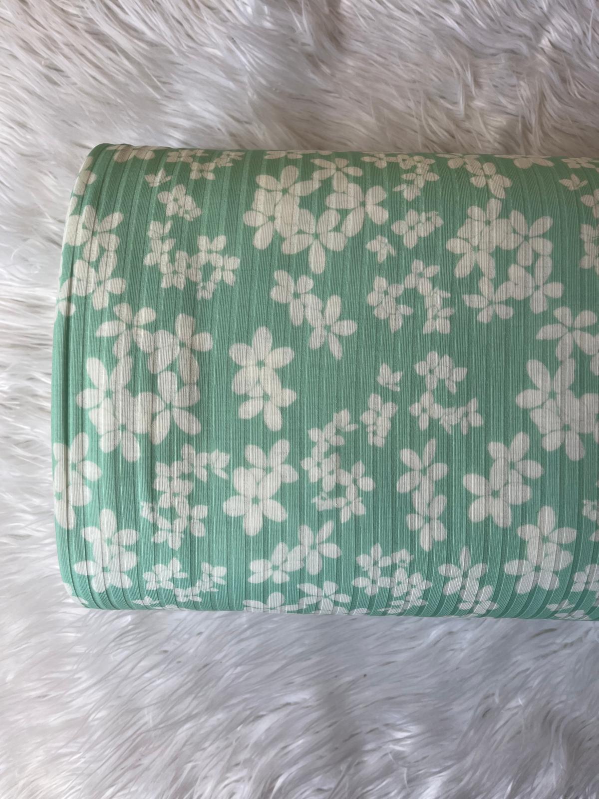 Daisies on Mint  |Soft Rib Knit|By the Half Yard