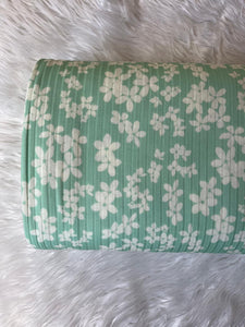 Daisies on Mint  |Soft Rib Knit|By the Half Yard