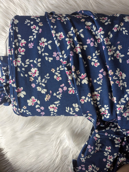 Raspberry Small Floral on Summer Navy DTY | By the Half Yard