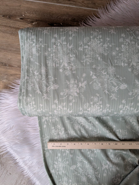 Custom Print| Sage Stencil Bouquet  | Unbrushed Rib Knit|By the Half Yard