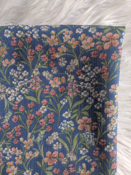 Blue Wildflowers|Linen Look Polyester | By the Half Yard