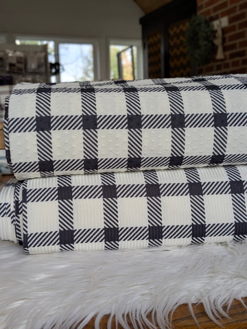 Simple Black Plaid| Unbrushed Rib or Swiss Dot  Knit|By the Half Yard