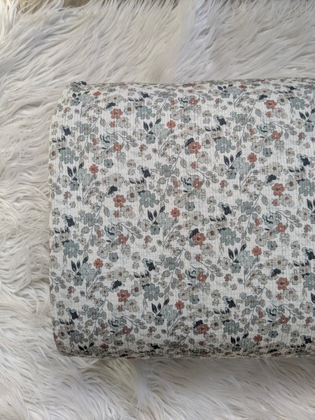 Vintage Green & Salmon Floral| Pointelle Rib Knit|By the Half Yard