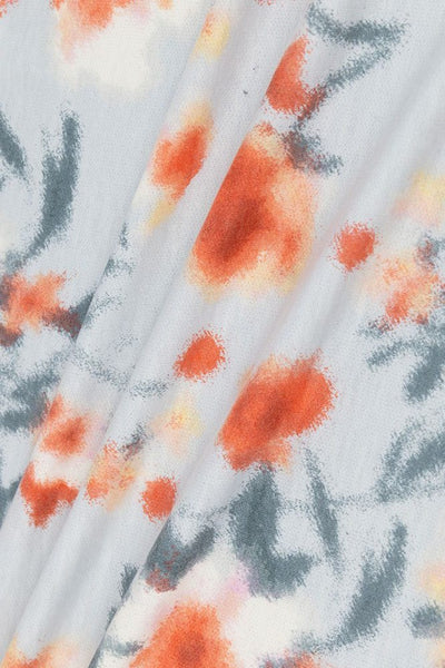 Coral Watercolor Silouhette On Light Blue| French Terry Knit l By the Half Yard