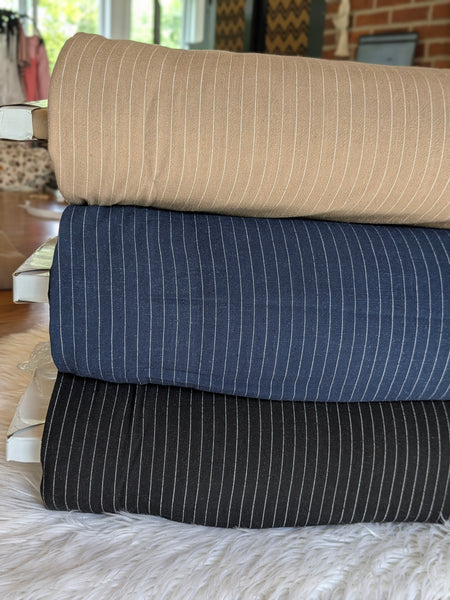 Navy Linen Blend Pinstripes  | By the Half Yard