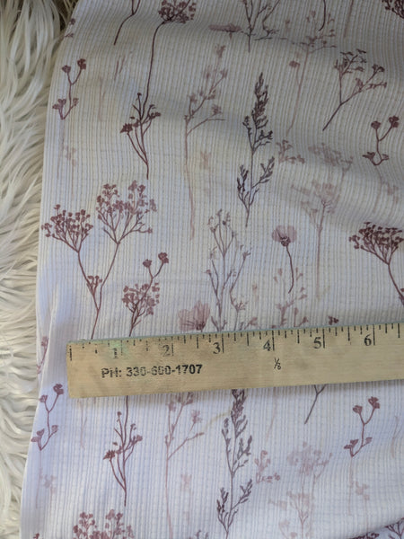 Mauve Wildflowers| Pointelle Rib Knit|By the Half Yard