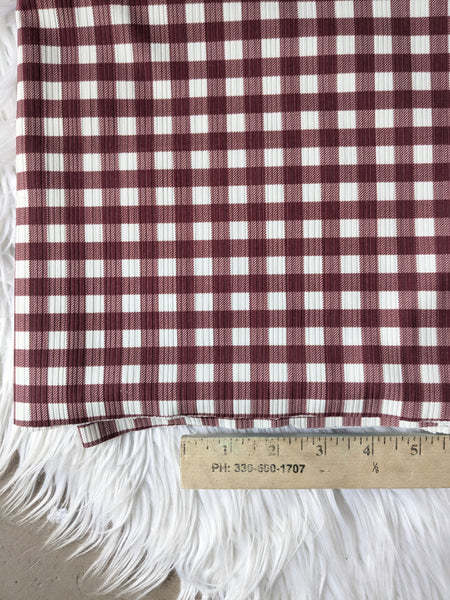 Custom Print | Burgundy Gingham |Unbrushed Variegated Rib Knit|By the Half Yard