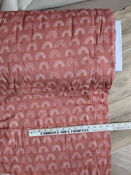 Custom Print |Rainbows on Terracotta Printed Double Gauze Cotton| By the Half Yard
