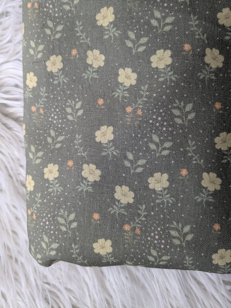 Vintage Floral on Grey Green|Linen Cotton| By the Half Yard