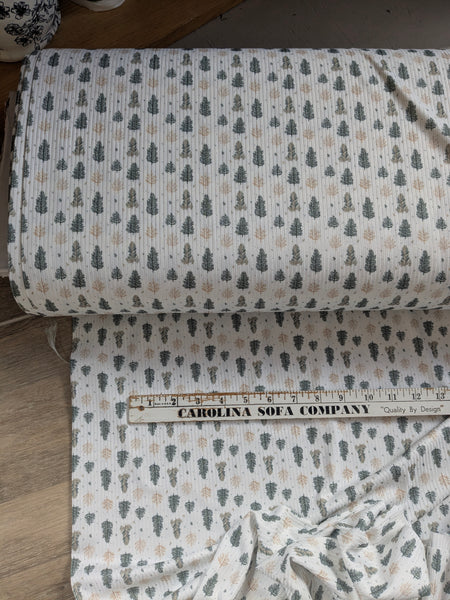 Custom Design|Evergreen & Gold Stems Unbrushed Rib Knit|By the Half Yard