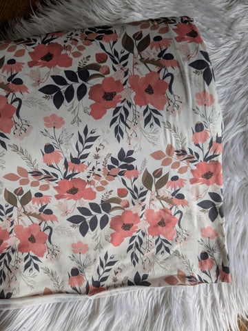Salmon Floral with Charcoal Leaves|Double Brushed Poly|By the Half Yard