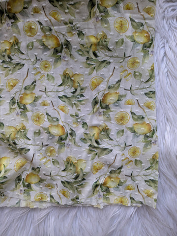 Lemons on Textured Stripe Cotton| By the Half Yard