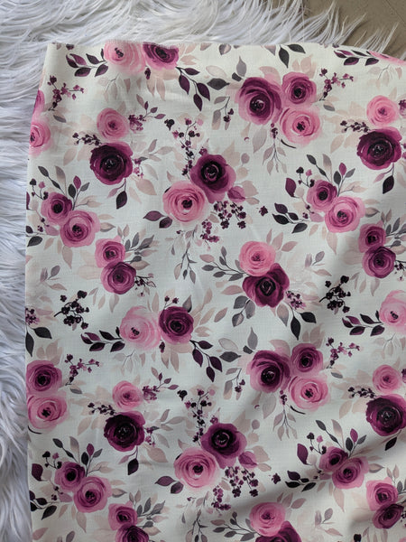 Raspberry Floral| Polyester Slub Linen Look| By the Half Yard