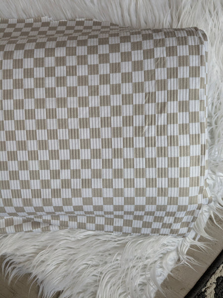 Taupe Checkers| Yummy Rib Knit|By the Half Yard
