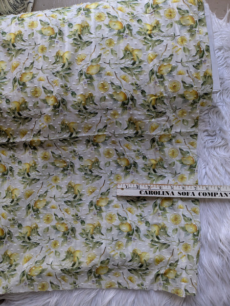 Lemons on Textured Stripe Cotton| By the Half Yard