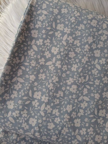 Ditsy Floral on Blue| Polyester Diamond Swiss Dot |By the Half Yard