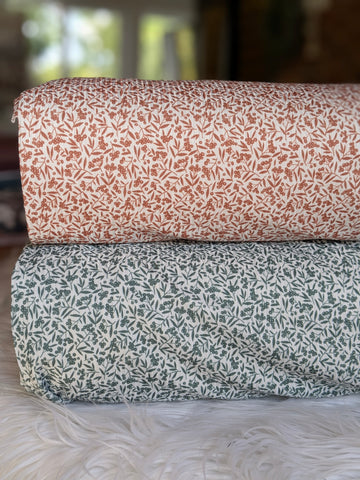 Custom Design|Petite Print Olive Sprigs on Ivory | Unbrushed Rib Knit|By the Half Yard