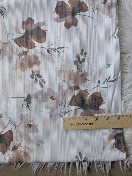 Rust & Mauve Watercolor Floral| Variegated Rib Knit |By the Half Yard