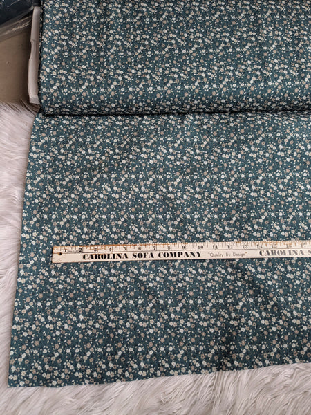 Custom Print|Mini Print on Evergreen|Polyester Slub Linen Look| By the Half Yard