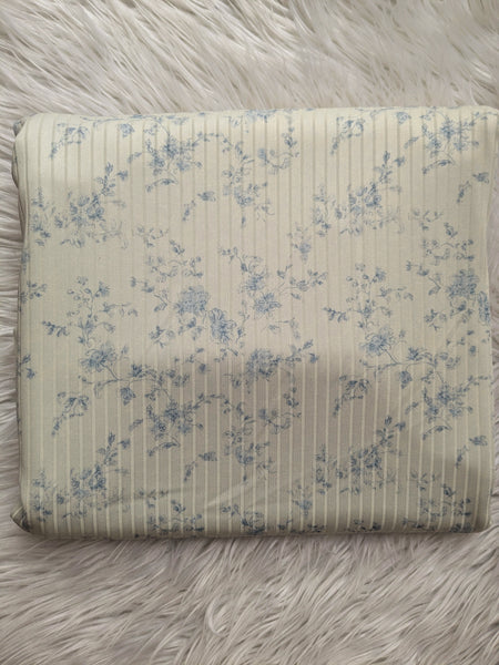 Custom Print |Cottage Blue on Cream | Unbrushed Rib Knit|By the Half Yard