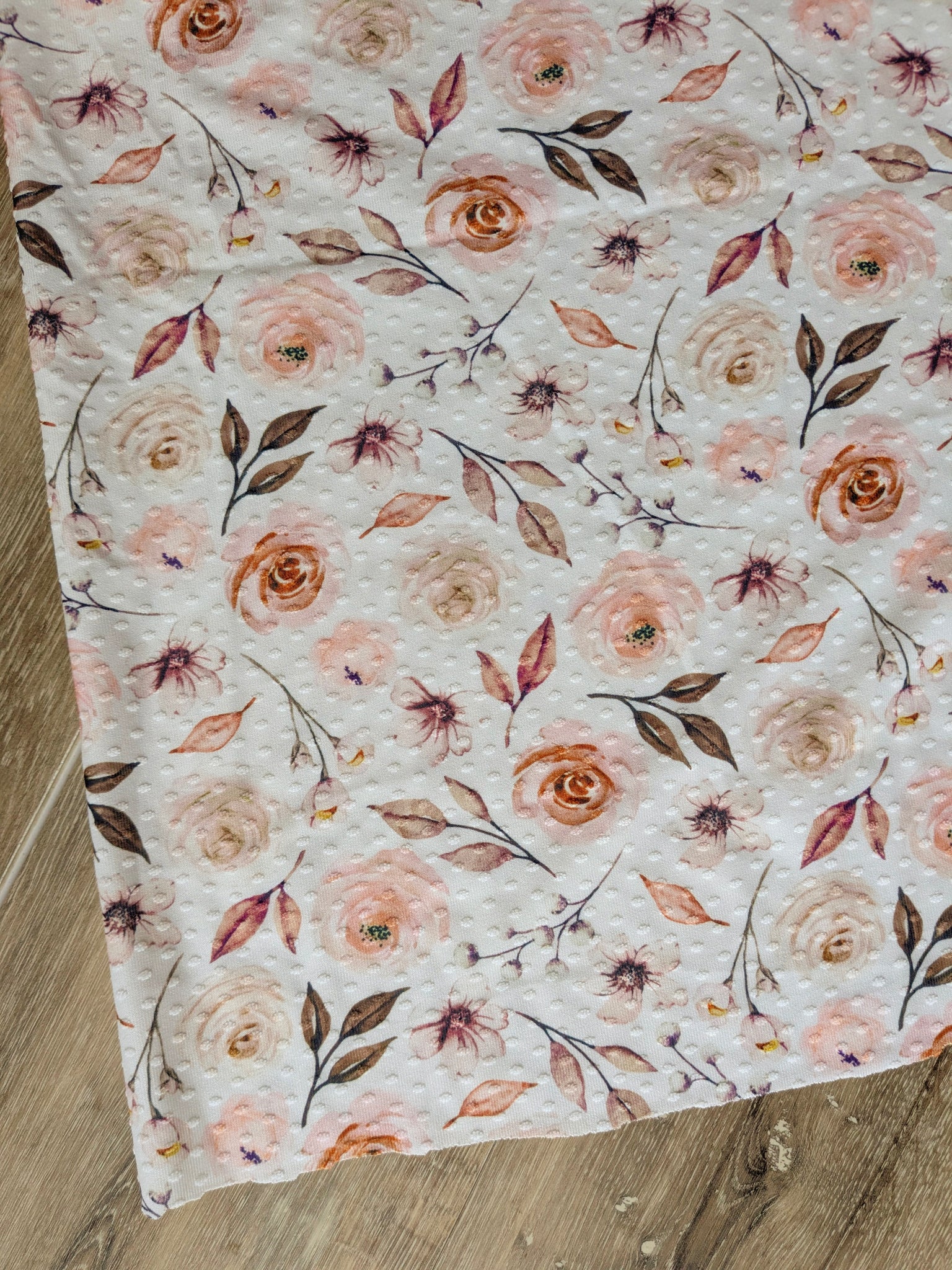 Custom Design | Watercolor Pink & Peach Floral | Swiss Dot Knit |By the Half Yard