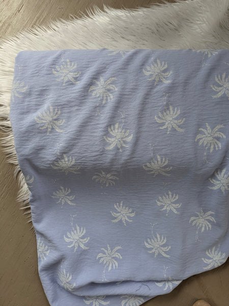 Palm Tree on Soft Blue Embroidery Look |Polyester Air Flow| By the Half Yard