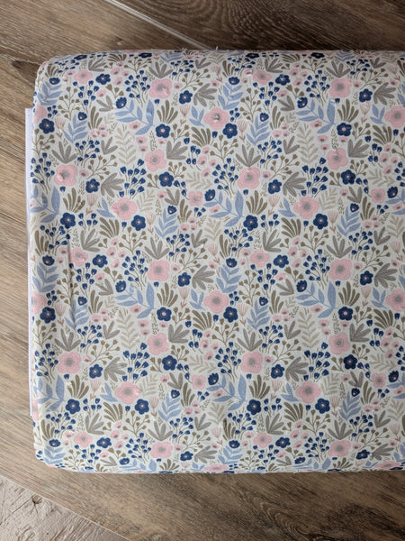 Custom Print| Spring Blues Mini Print | Polyester Petite Swiss Dot |By the Half Yard