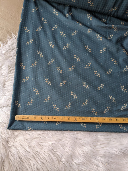 Exclusive Design|Taupe Sprigs on Dusty Teal Swiss Dot Knit |By the Half Yard