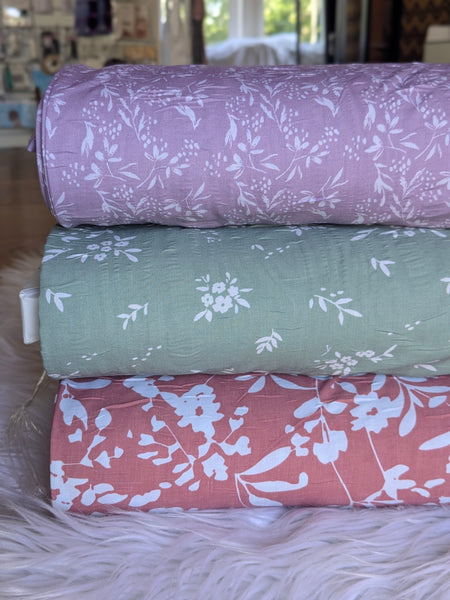 Ivory Stems |Poly Cotton Crinkle | By the Half Yard