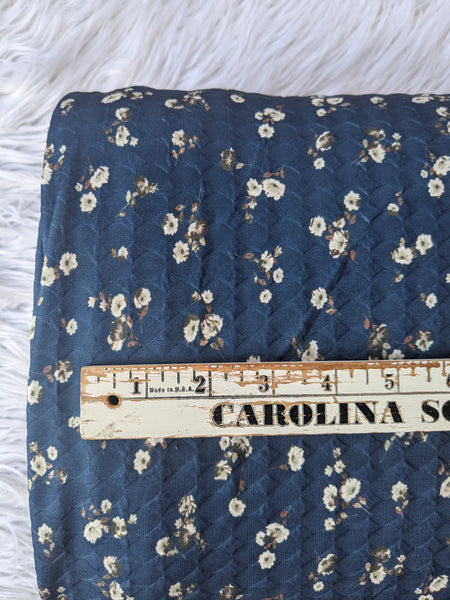 Taupe Petite Print on Navy Embossed Poly Knit| By the Half Yard