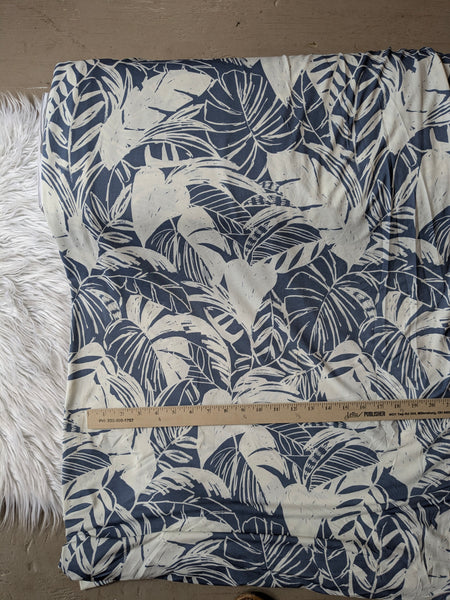 Tropical Leaves on Denim Blue DTY | By the Half Yard