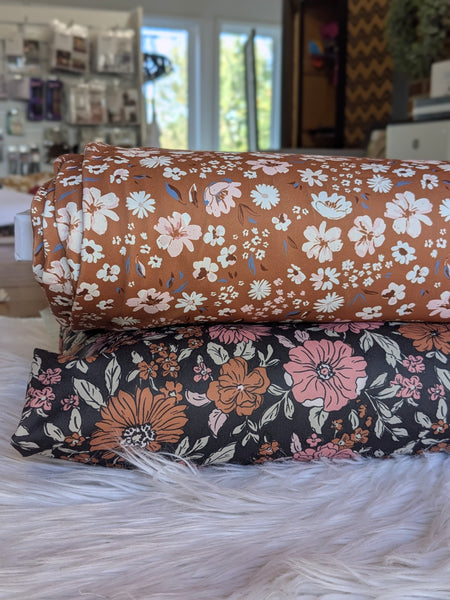 Carmel or Charcoal Florals • Eureka Jersey Knit|By the Half Yard