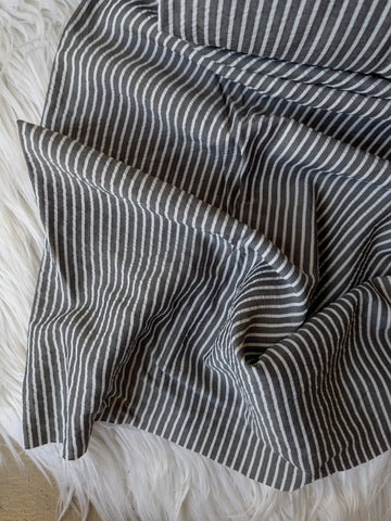 Charcoal Vertical Stripe | Seersucker Poly | By the Half Yard