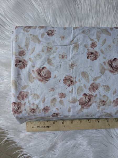 Dusty Rose Floral |Poly Cotton Crinkle | By the Half Yard