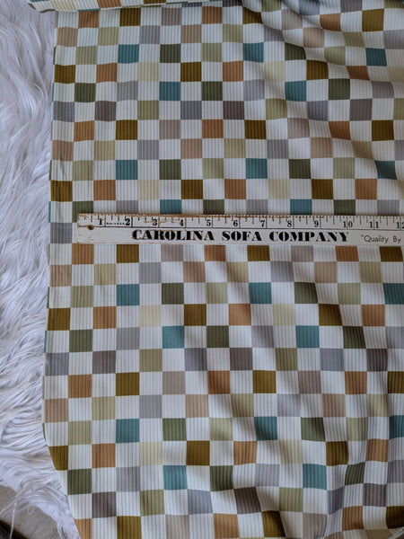 Custom Print | Retro Checkers| Unbrushed Rib Knit|By the Half Yard