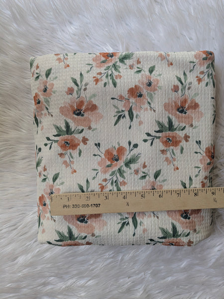 Salmon/Peach Watercolor Floral | Textured Missioni Knit| By the Half Yard