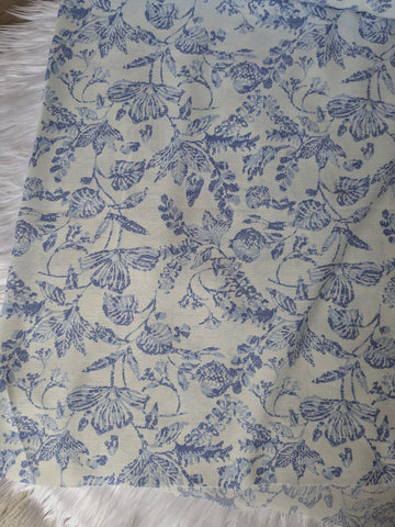 Blue Sketch on Ivory| Linen Dream Poly  |Polyester Air Flow| By the Half Yard