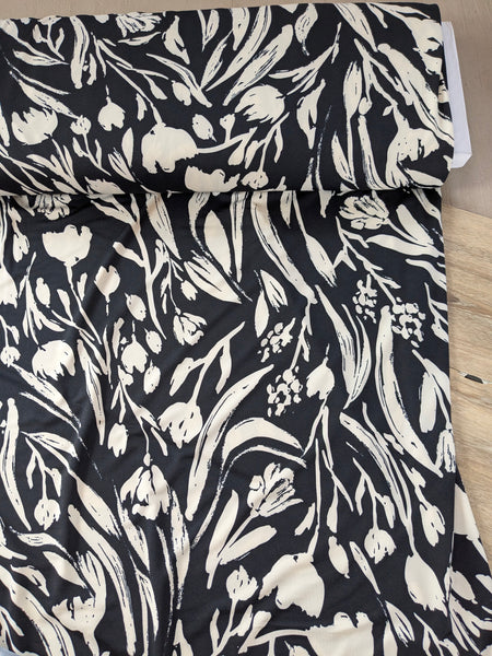 Taupe Stems on Black DTY | By the Half Yard