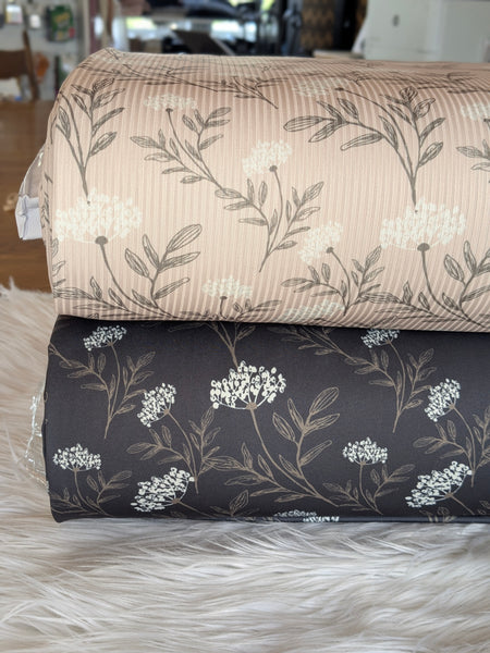 Exclusive Design|Handdrawn Hydrangeas|Unbrushed Rib Knit or Athletic Knit|By the Half Yard