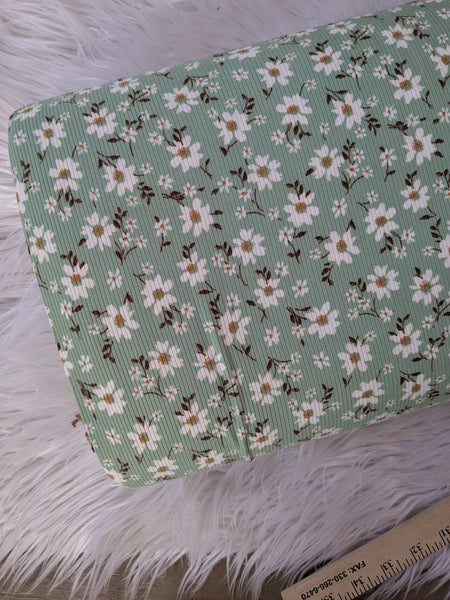 Daisies on Sage| Yummy Rib Knit|By the Half Yard