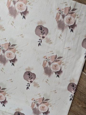 Exclusive Design|Abstract Floral on Ivory |Unbrushed Rib Knit|By the Half Yard