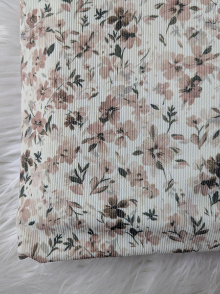 Dusty Mauve Floral| Mini Rib Knit |By the Half Yard