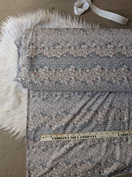 London Floral Toss in Blue|Unbrushed Rib Knit|By the Half Yard