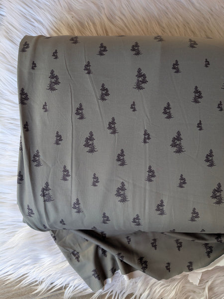 Trees in Olive• Eureka Jersey Knit|By the Half Yard